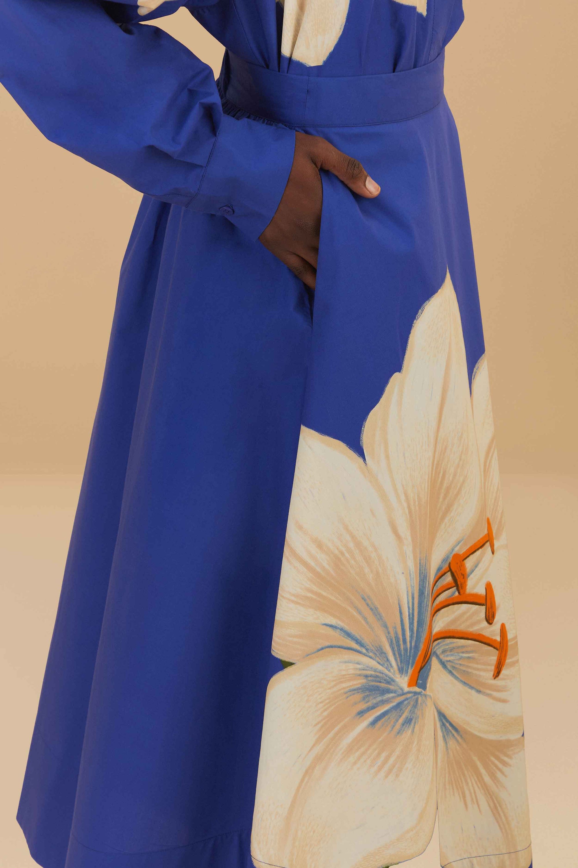 Jupe midi Flowers en coton - Bleu