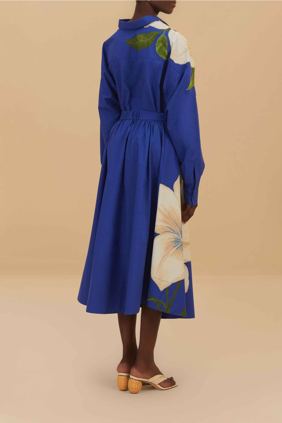 Jupe midi Flowers en coton - Bleu