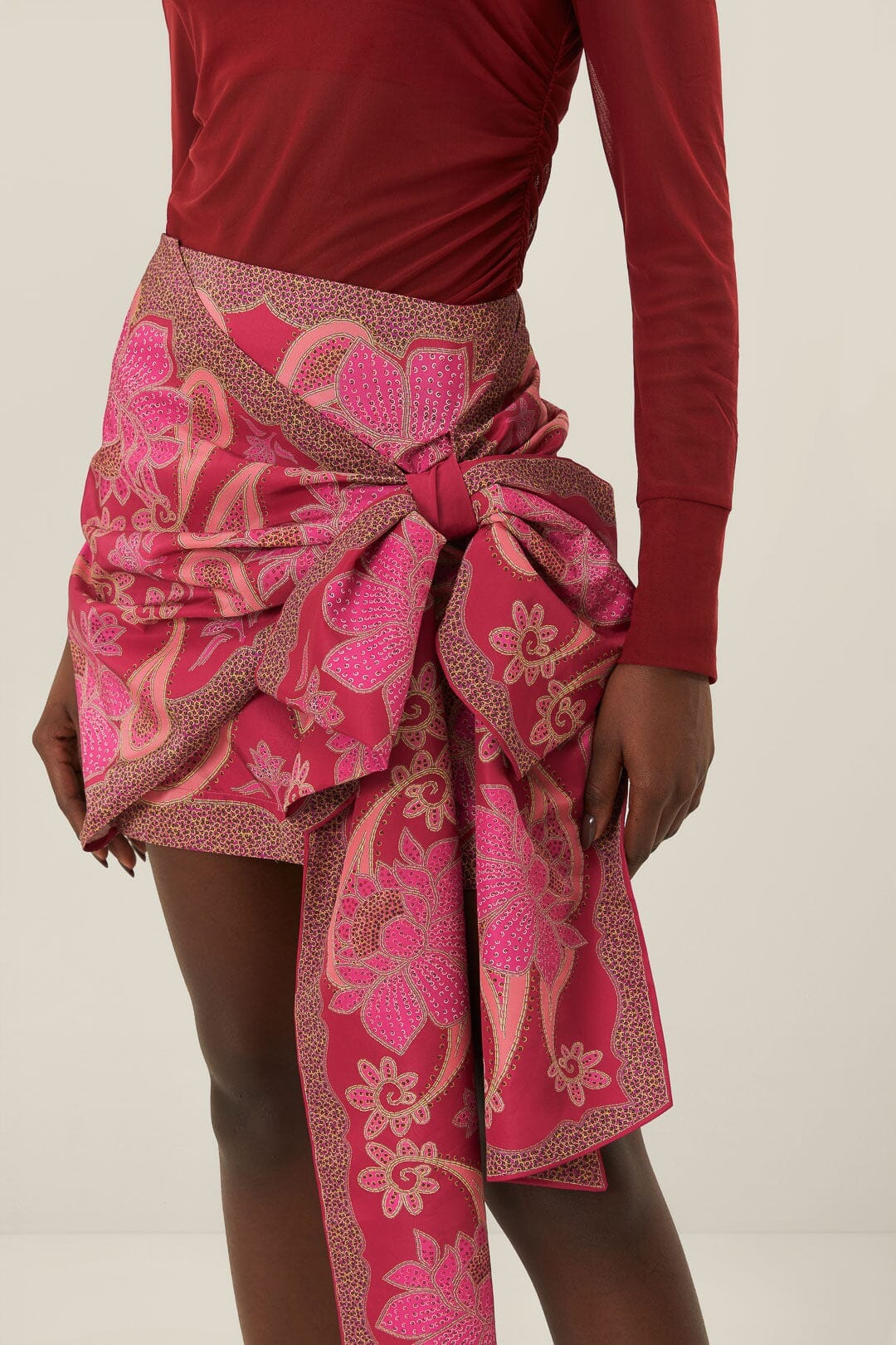 Jupe courte Floral Glam - Rouge
