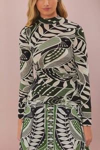 Patterned stand-up collar jumper - Black