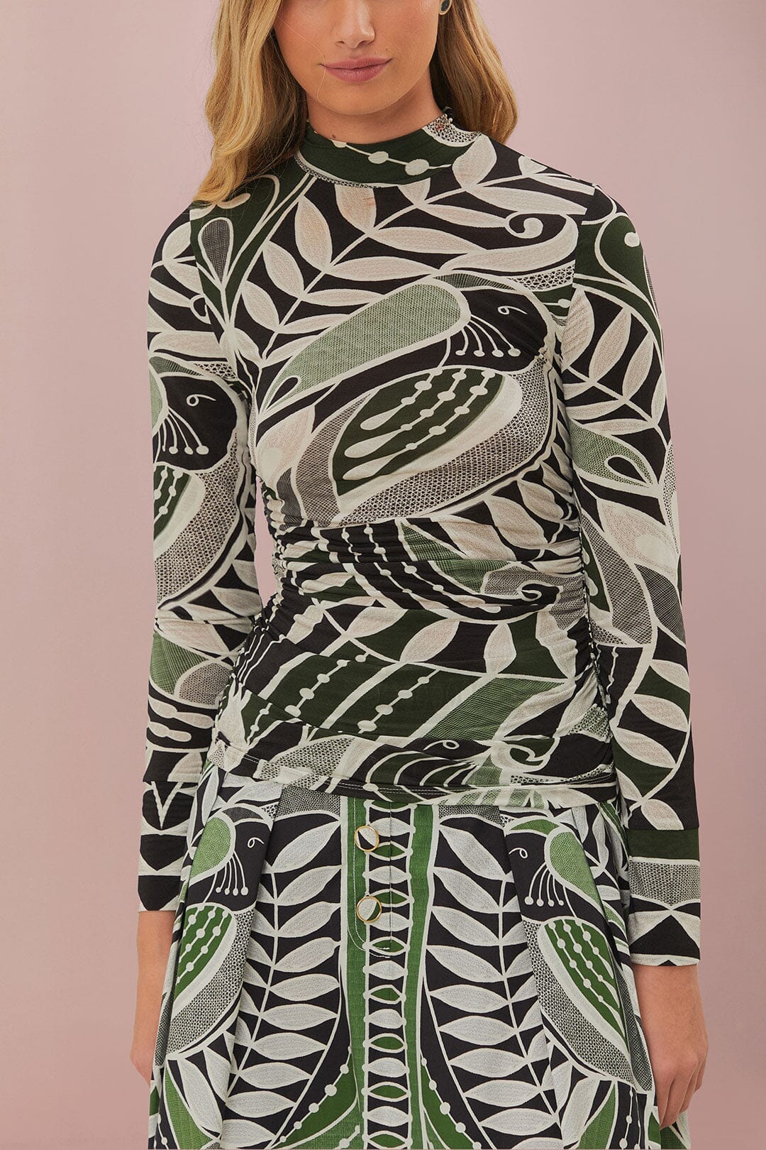 Patterned stand-up collar jumper - Black
