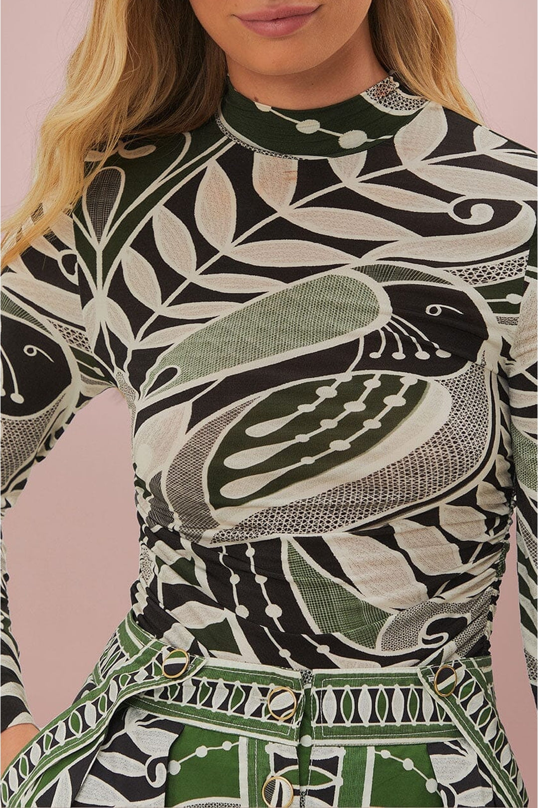 Patterned stand-up collar jumper - Black