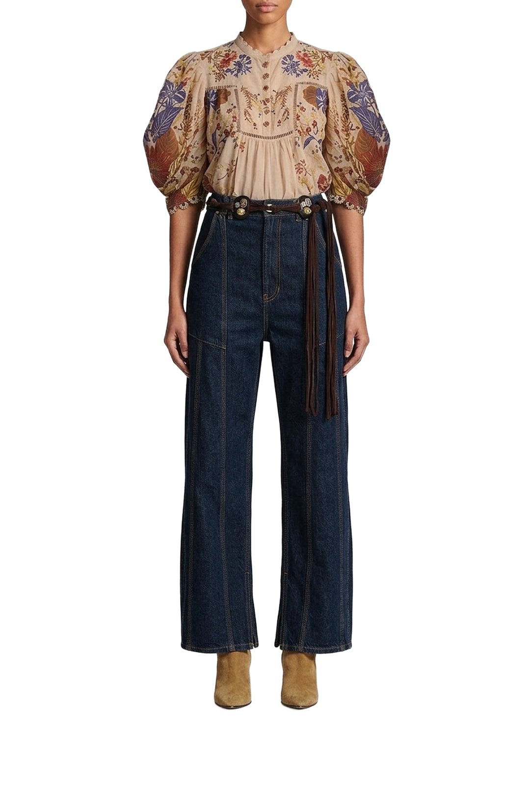 Pantalon taille haute en denim - Bleu