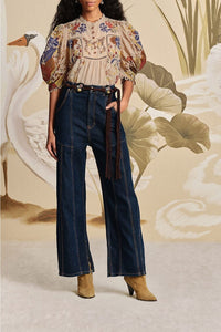 Pantalon taille haute en denim - Bleu