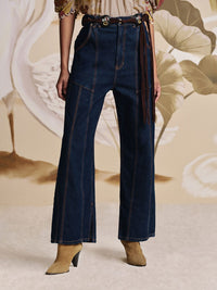 Pantalon taille haute en denim - Bleu