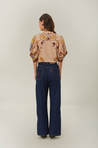 Pantalon taille haute en denim - Bleu