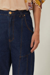 Pantalon taille haute en denim - Bleu