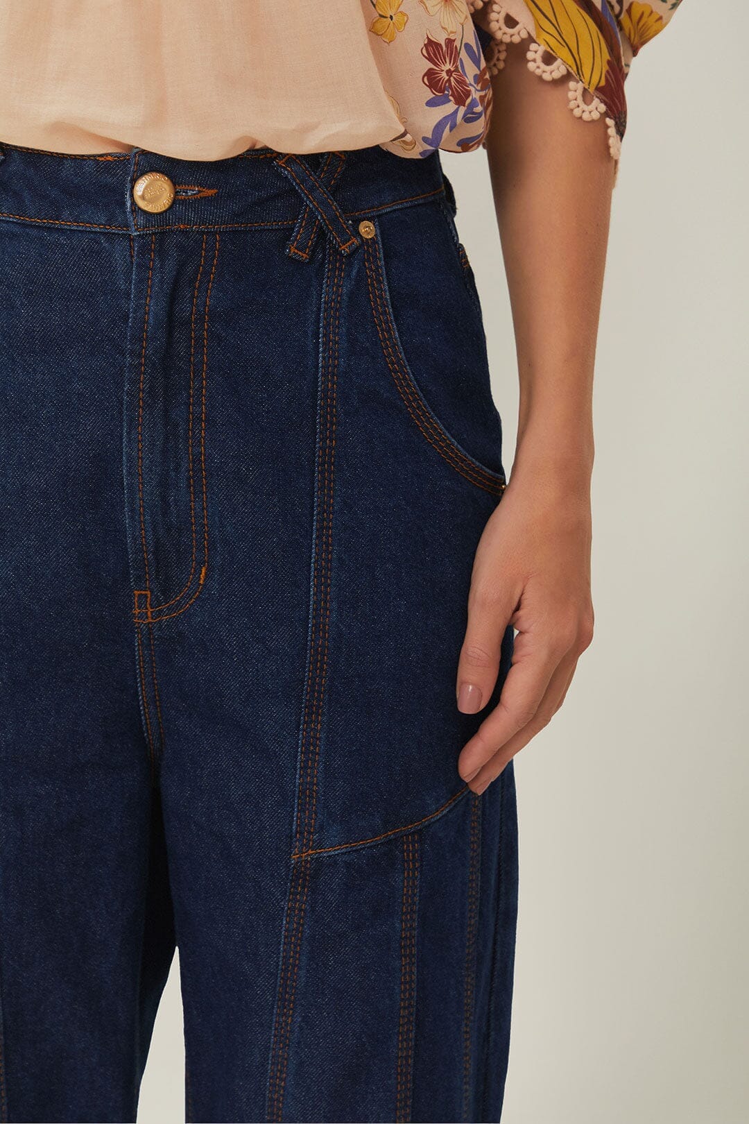 Pantalon taille haute en denim - Bleu