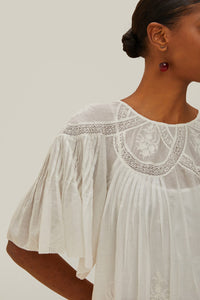 Blouse brodée à manches courtes en coton - Blanc