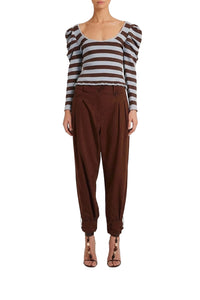 Pantalon taille haute à boutons en coton - Marron