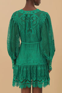 Robe courte Tropical Flight en coton - Vert