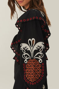 Robe midi Cashew Mandala à manches longues en coton - Noir