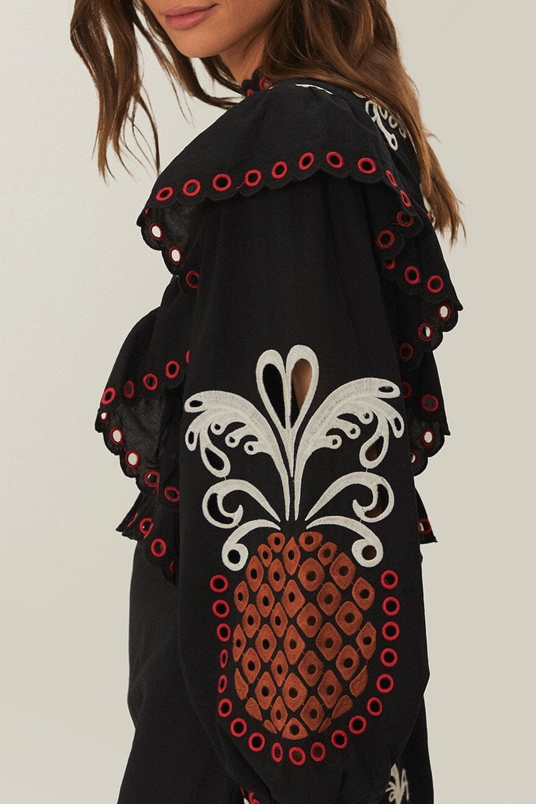 Robe midi Cashew Mandala à manches longues en coton - Noir