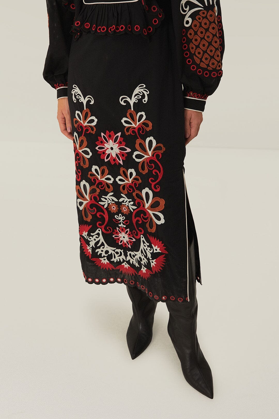 Robe midi Cashew Mandala à manches longues en coton - Noir
