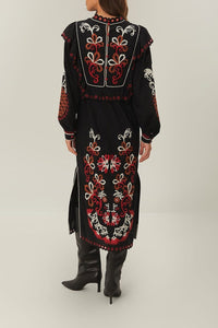Robe midi Cashew Mandala à manches longues en coton - Noir