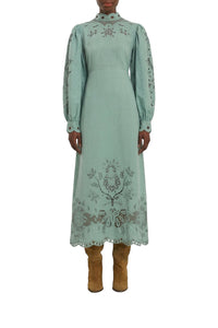 Robe longue à manches longues en coton - Bleu
