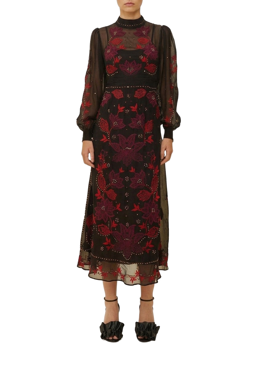 Robe longue manches longues en organza - Noir