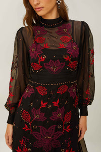 Robe longue manches longues en organza - Noir