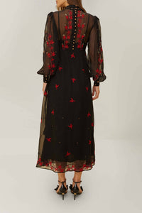 Robe longue manches longues en organza - Noir