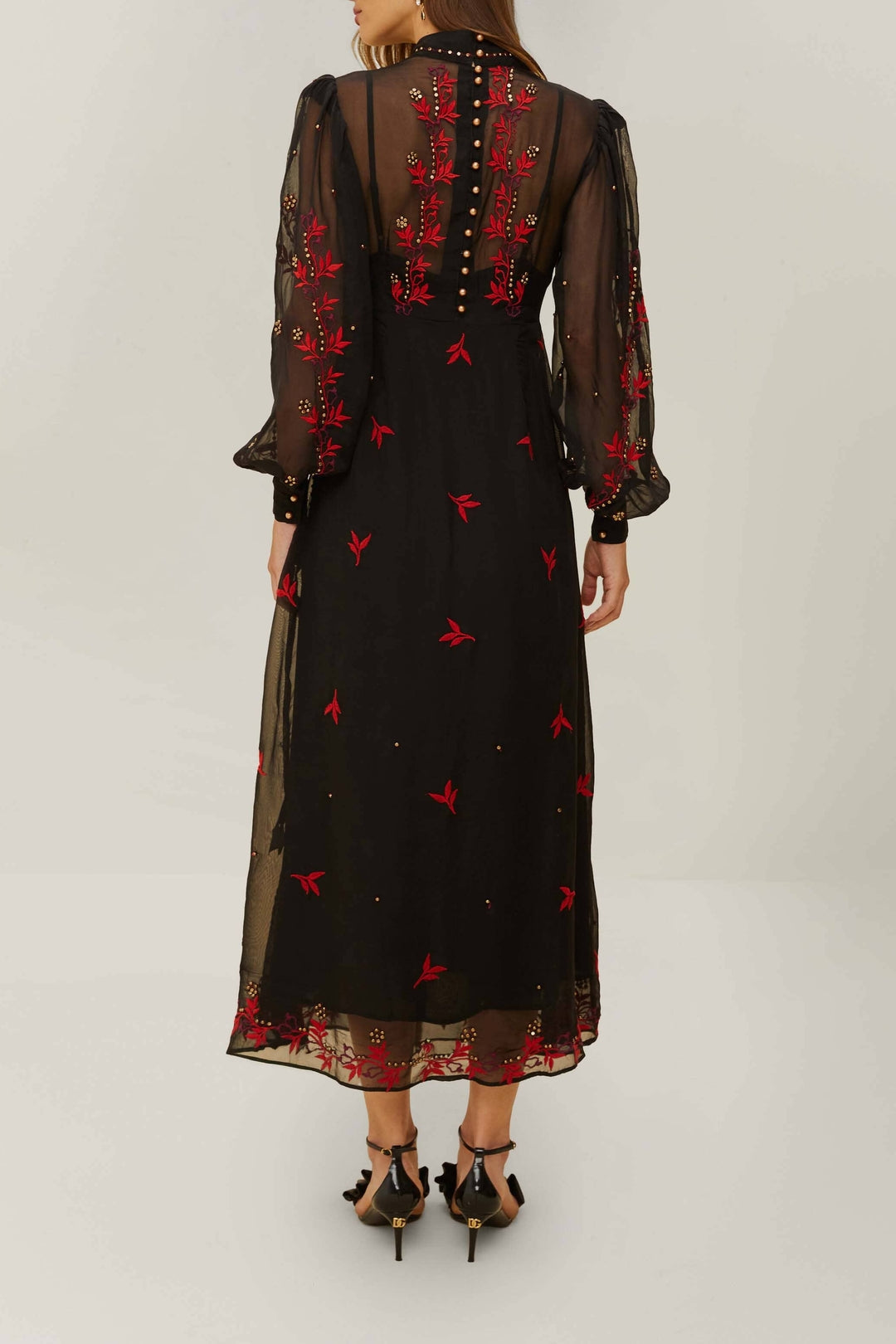 Robe longue manches longues en organza - Noir
