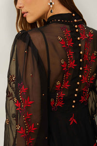 Robe longue manches longues en organza - Noir