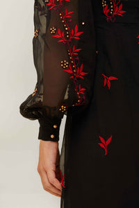 Robe longue manches longues en organza - Noir