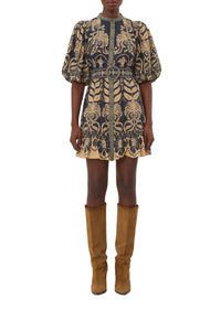 Robe courte Anika Tropical en coton - Noir