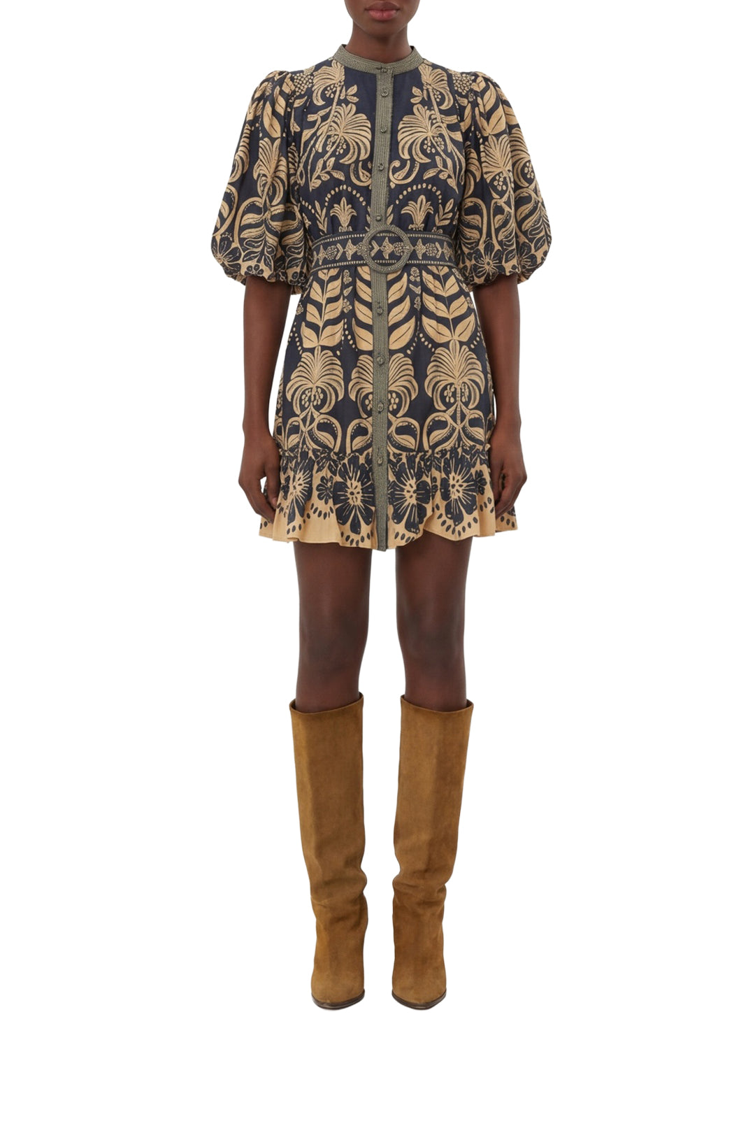 Robe courte Anika Tropical en coton - Noir