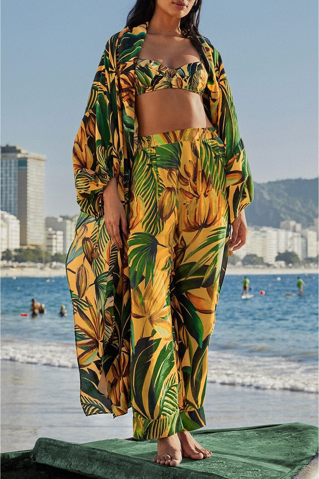 Kimono long Bananart à motifs - Jaune