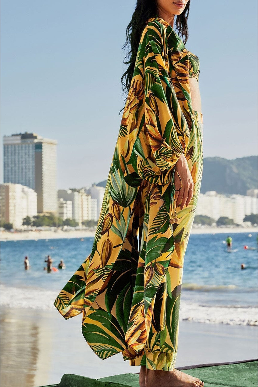 Kimono long Bananart à motifs - Jaune