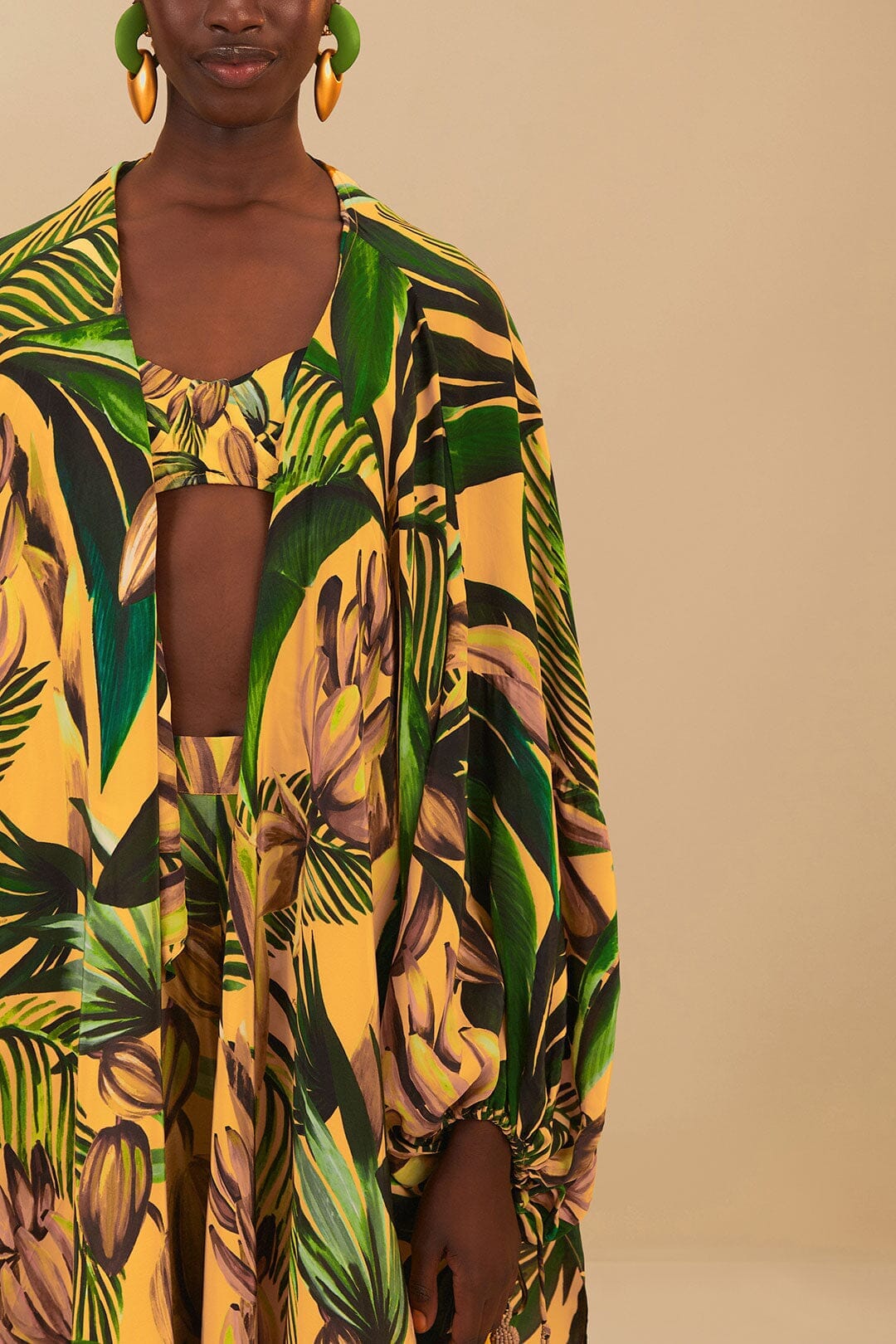 Kimono long Bananart à motifs - Jaune