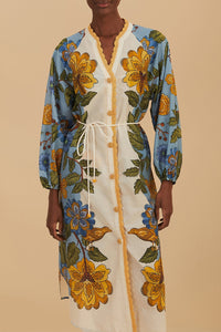 Garden cotton long shirt - Blue