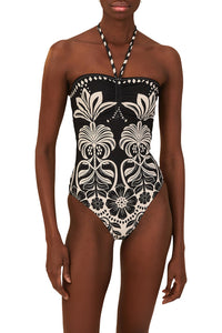 Flowers one-piece swimming costume - Black