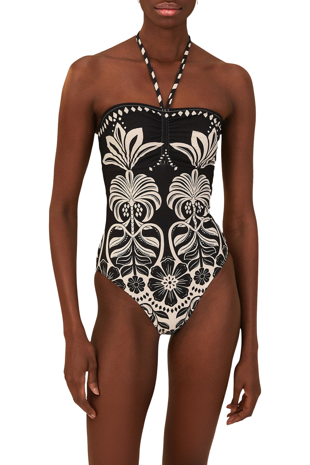 Flowers one-piece swimming costume - Black