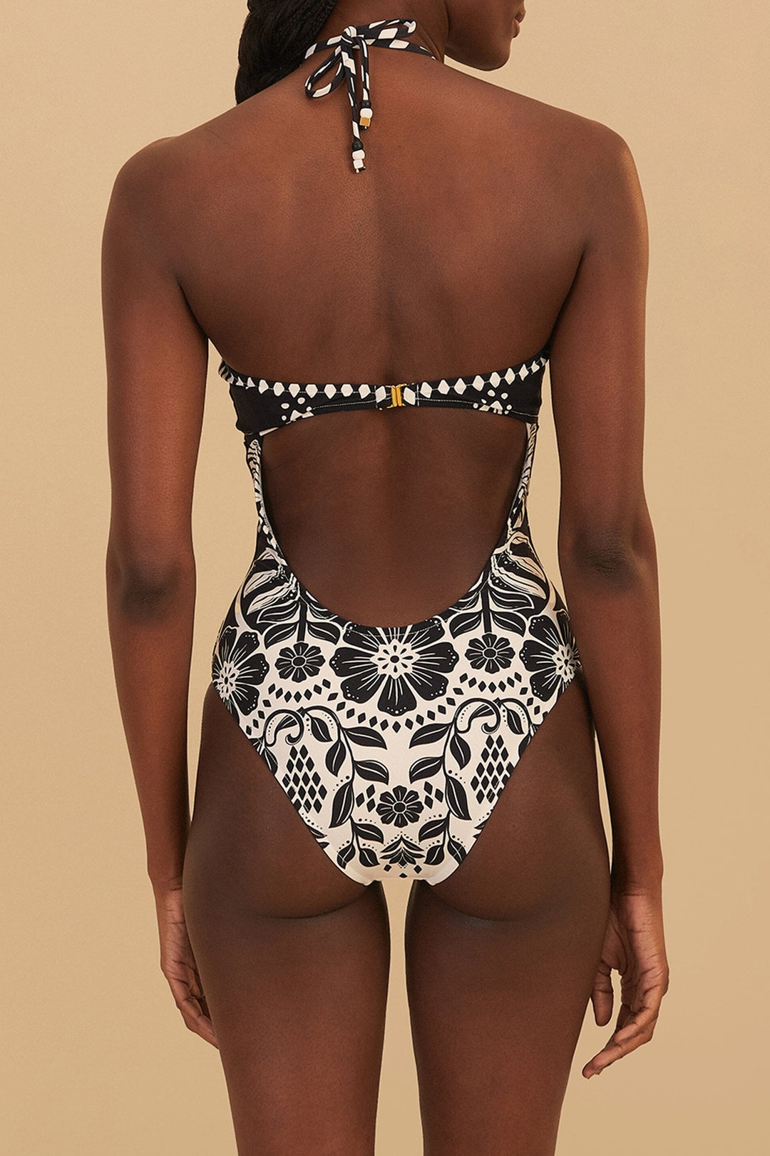 Flowers one-piece swimming costume - Black