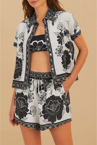 Short Flower Leopard en lin - Noir