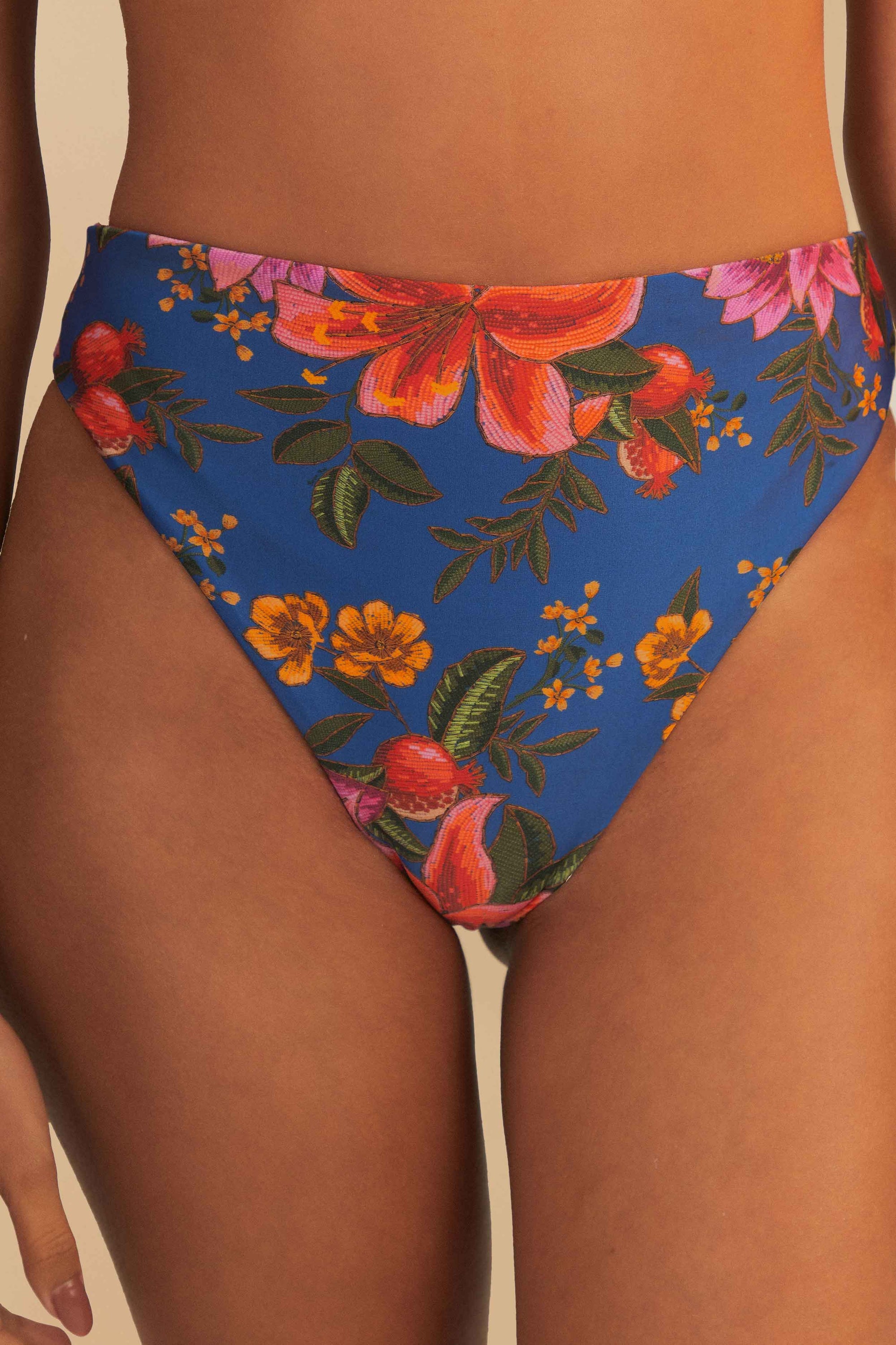 Bas de bikini taille haute réversible Summer Fruit - Bleu