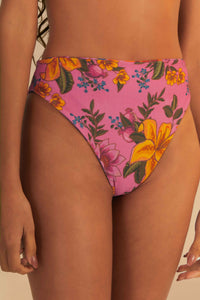 Bas de bikini taille haute réversible Summer Fruit - Bleu