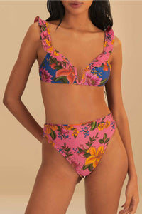 Bas de bikini taille haute réversible Summer Fruit - Bleu
