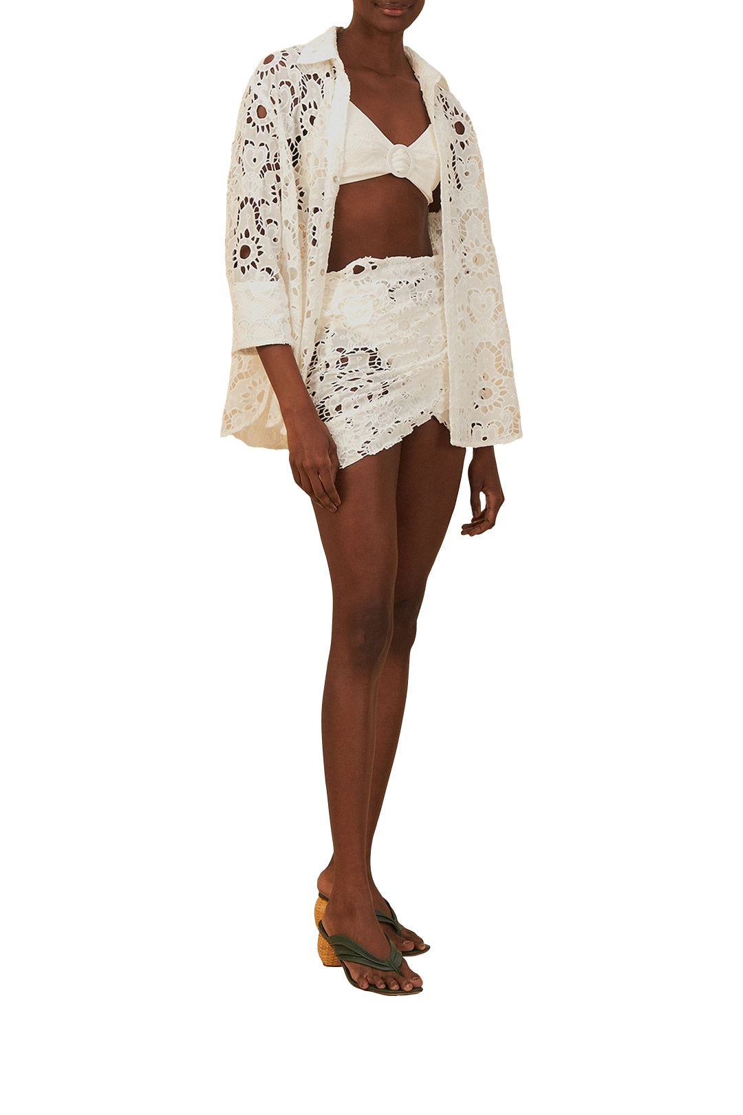 MEDIA OFF LINE_Jupe courte ajourée en coton - Blanc