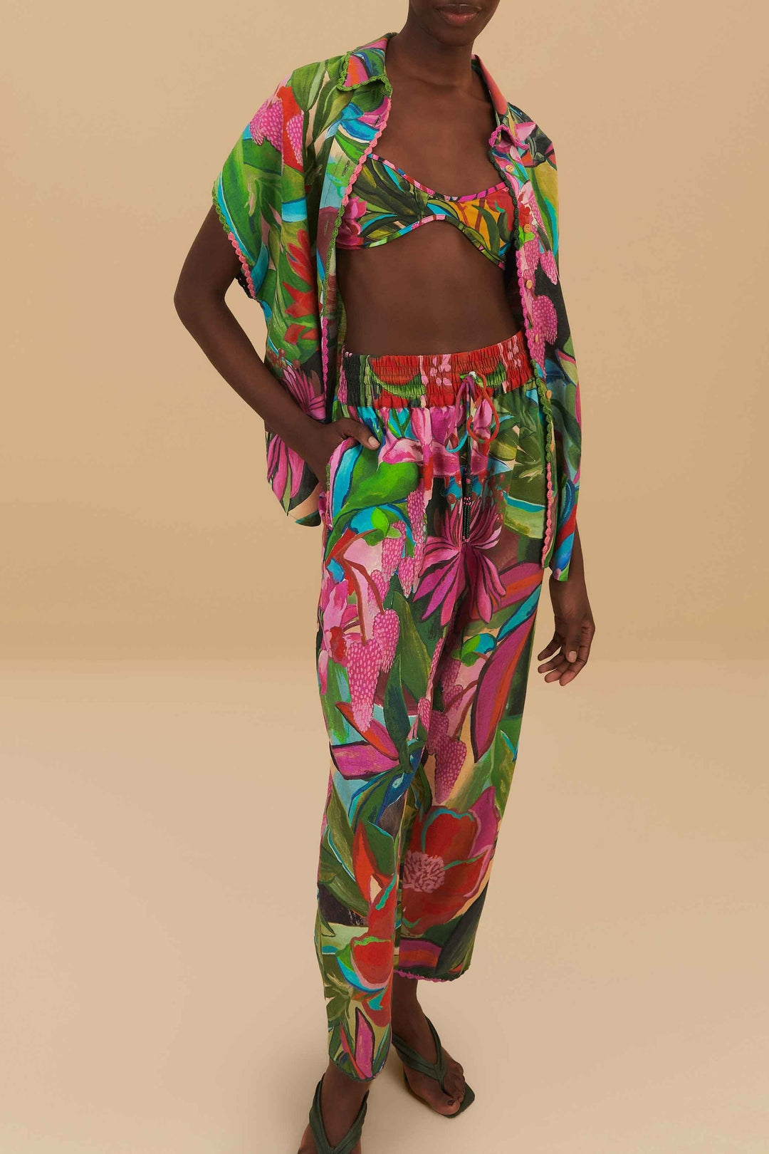 Pantalon Dream Garden en lin - Multicolore