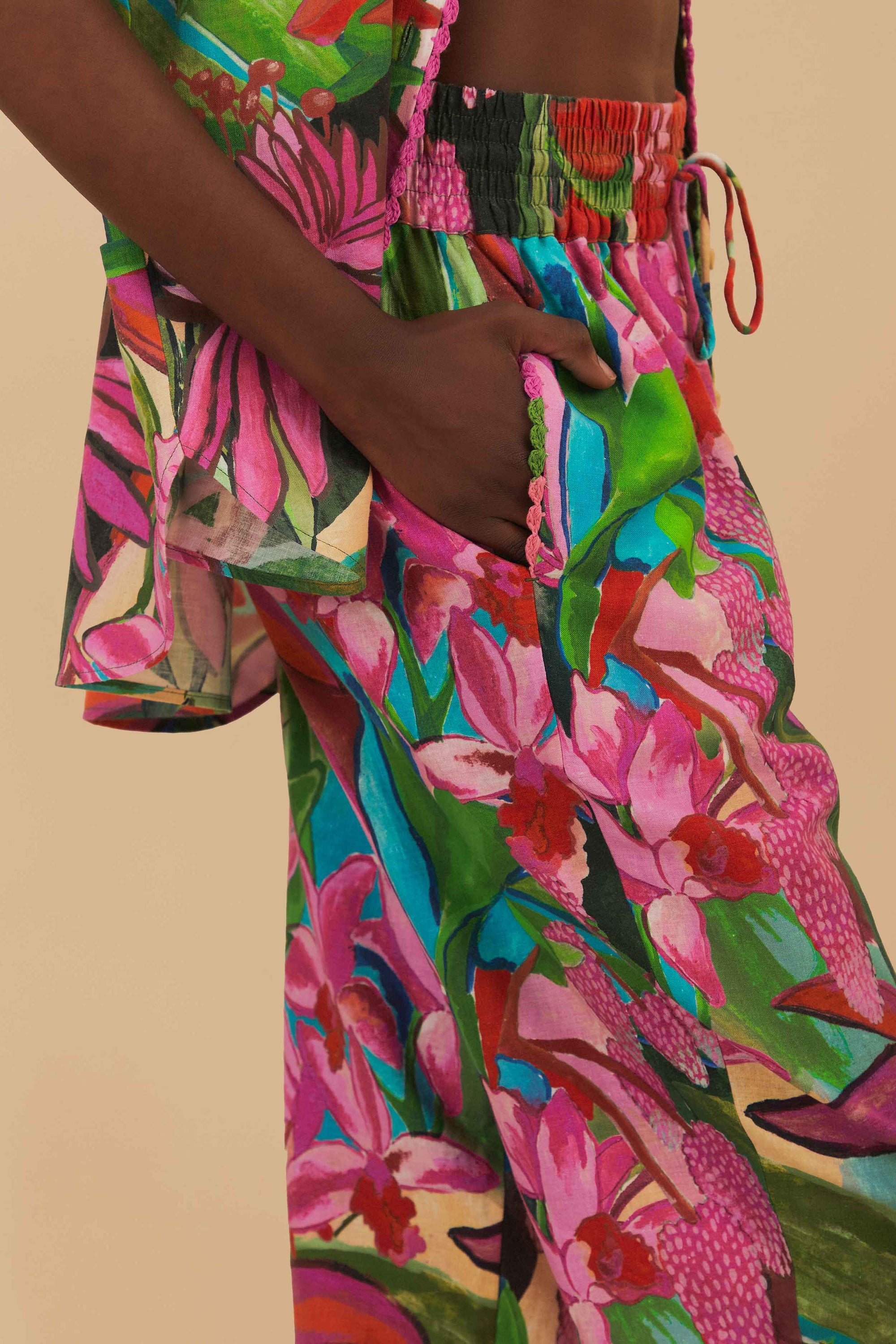 Pantalon Dream Garden en lin - Multicolore