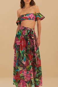 Jupe midi Dream Garden en coton - Multicolore