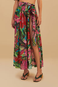 Jupe midi Dream Garden en coton - Multicolore