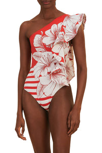 Maillot de bain une pièce Floral Chains - Rouge