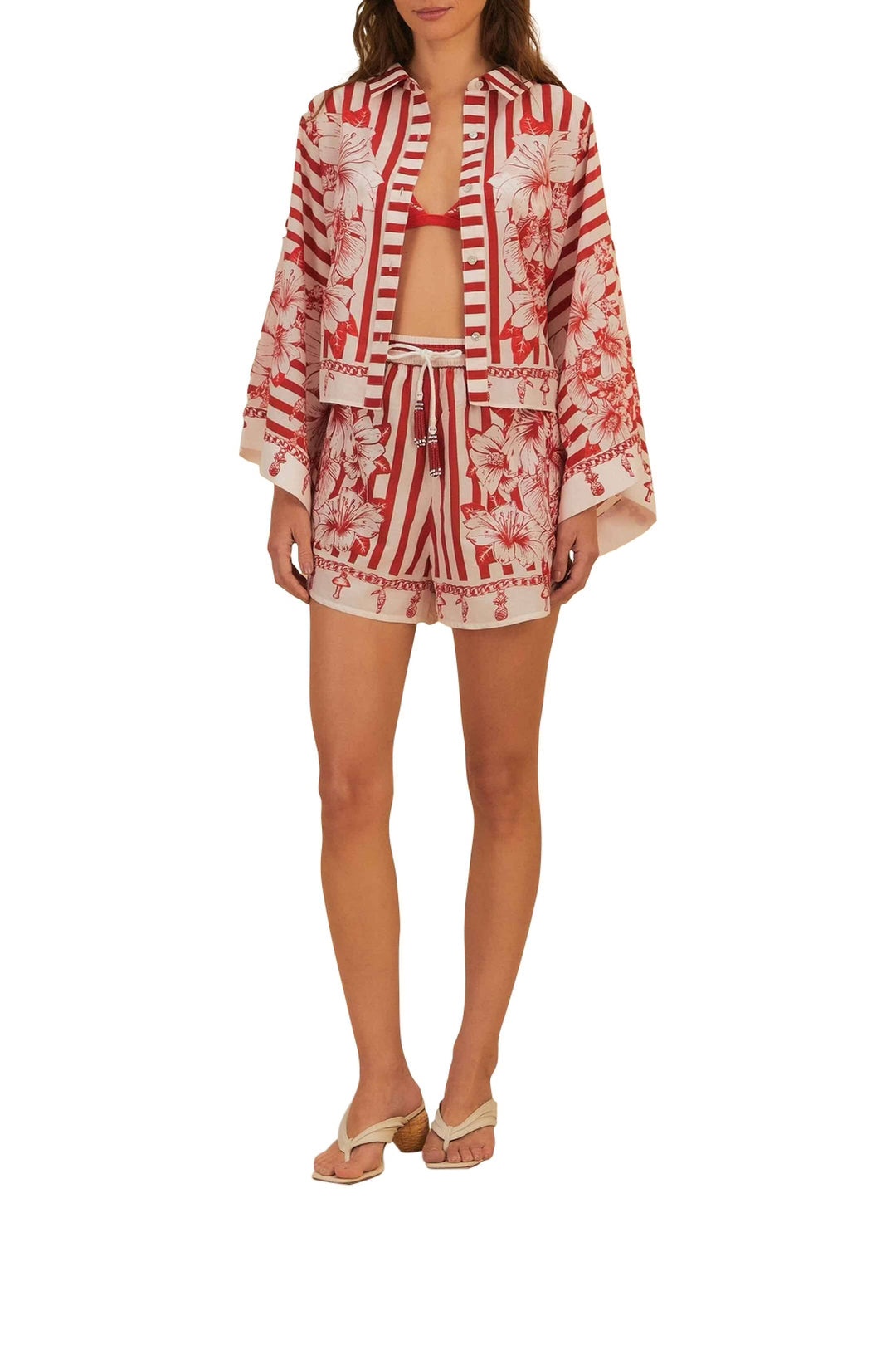 Floral Chains cotton shorts - Red