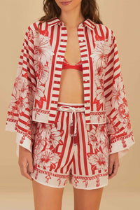 Floral Chains cotton shorts - Red