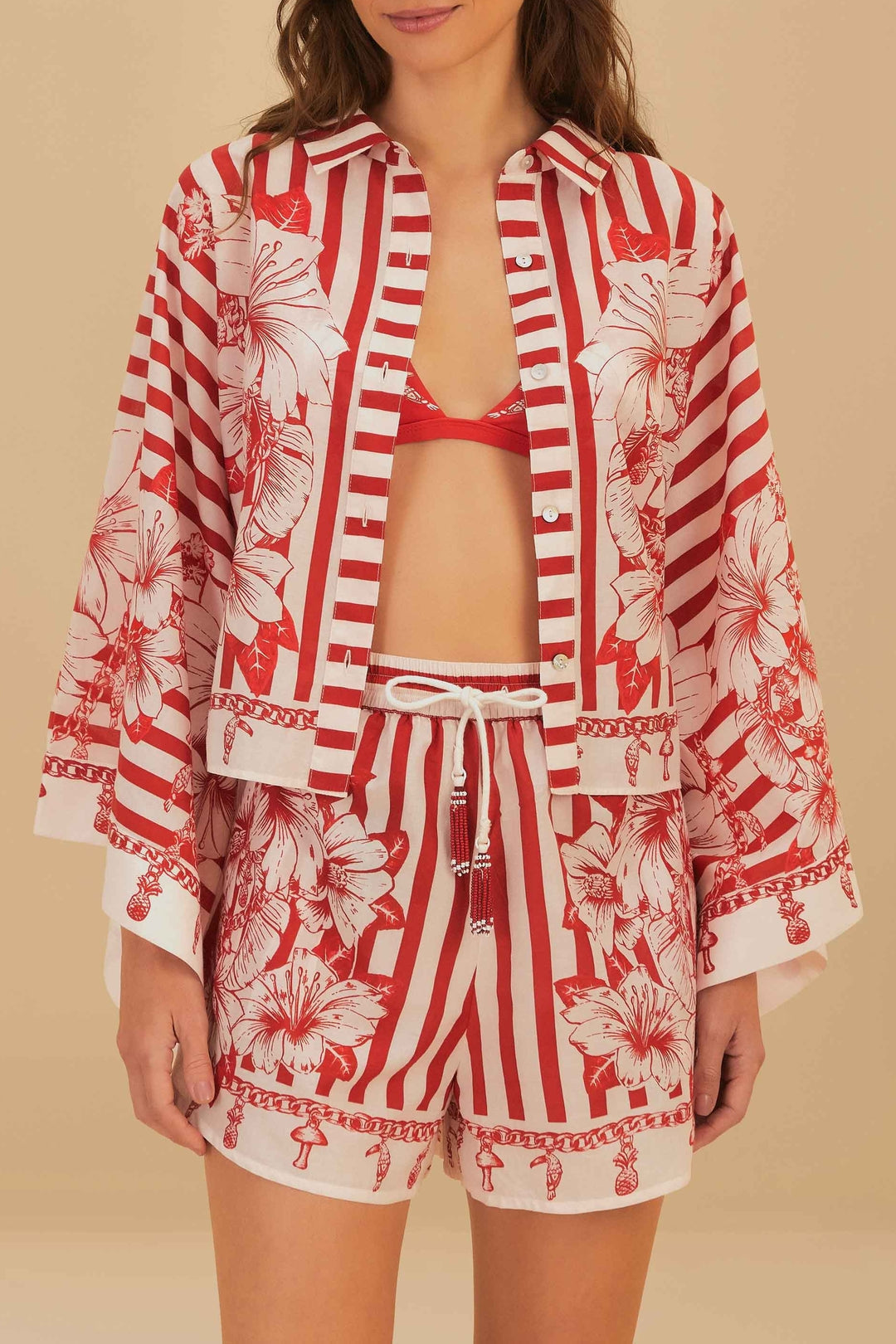 Floral Chains cotton shorts - Red