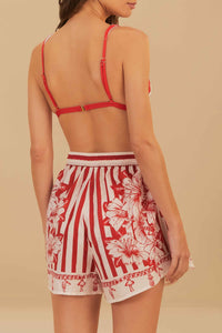 Floral Chains cotton shorts - Red