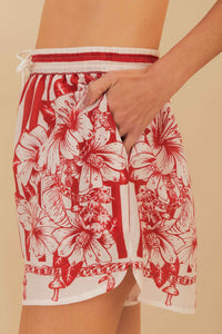 Floral Chains cotton shorts - Red